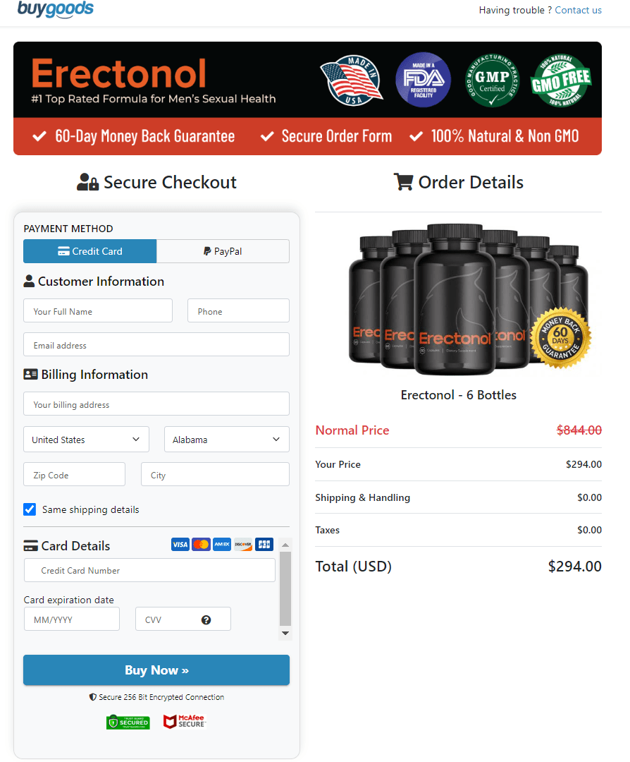 Erectonol order page